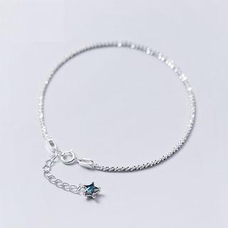 Star Rhinestone Sterling Silver Bracelet 1 Pc - S925 Silver - Silver & Blue - One Size