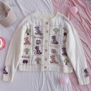 Bear Print Cardigan 1 Pc - Cardigan - White - One Size