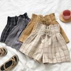 Plaid High-waist Lace-up Shorts