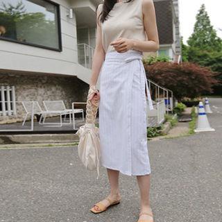 Tie-waist Stripe Wrap Skirt
