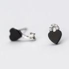 925 Sterling Silver Rhinestone Heart Non-matching Stud Earring
