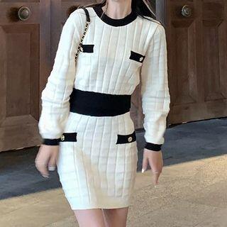 Two-tone Cropped Sweater / Mini Pencil Skirt