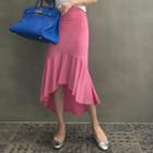 Band-waist Ruffle-hem Long Skirt