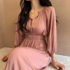 V-neck 3/4-sleeve A-line Midi Chiffon Dress