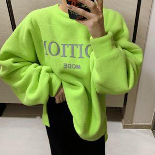 Letter-printed Dip-back Polar-fleece Pullover