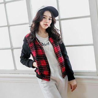 Gingham Dotted Panel Zip Jacket