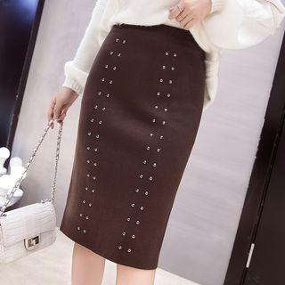 Beaded Fitted Midi Skirt