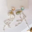 Faux Pearl Shell Rhinestone Dangle Earring 1 Pair - Blue & Pink - One Size
