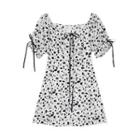 Puff-sleeve Square-neck Dalmatian Bow Dress