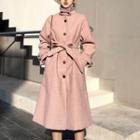 Tie-waist Woolen Coat Pink - One Size