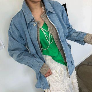 Flap-pocket Belted Denim Safari Jacket