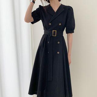 Short Sleeve Double Breasted Tie-waist Coatdress