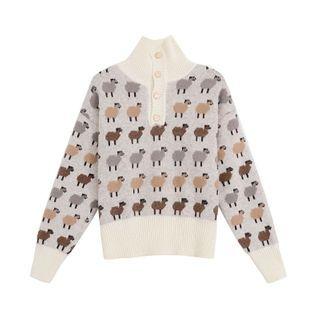 Sheep Jacquard Turtleneck Henley Sweater