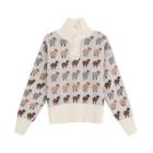 Sheep Jacquard Turtleneck Henley Sweater