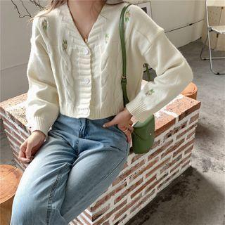 Long-sleeve Floral Embroidered Knit Cardigan