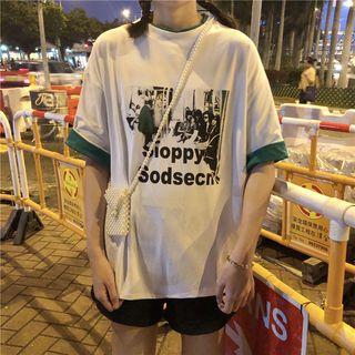 Short-sleeve Print T-shirt White & Green - One Size