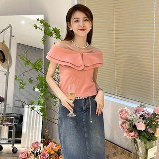 Off-shoulder Double Collar Knit Blouse