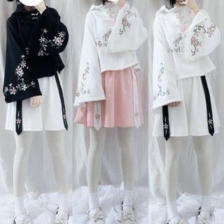 Embroidered Hoodie / High Waist A-line Skirt / Set
