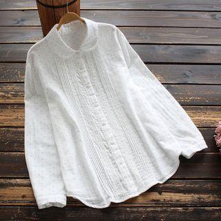 Long-sleeve Dotted Peter Pan Collar Shirt Off-white - One Size