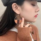 Wood Panel Alloy Hoop Dangle Earring 1 Pair - Circle - One Size