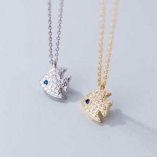 925 Sterling Silver Rhinestone Fish Pendant Necklace