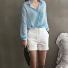 Tab-sleeve Textured Sheer Shirt