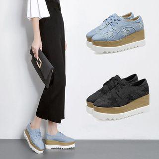 Platform Denim Lace-up Sneakers