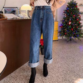 High-waist Pintuck-trim Wide-leg Jeans