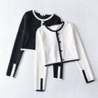 Long Sleeve Contrast-trim Crop Cardigan