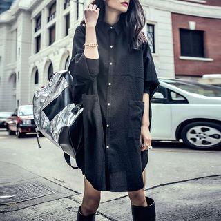 Long-sleeve Loose-fit Plain Shirtdress