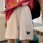Band-waist Butterfly Embroidered Straight-cut Shorts