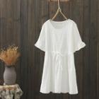 Bell-sleeve Embroidered A-line Dress White - One Size