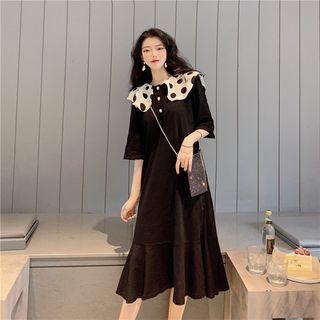 Peter Pan Collar Elbow-sleeve T-shirt Midi Dress