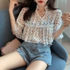 Bell-sleeve Polka Dot Ruffled Blouse