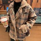 Stand Collar Zip Plaid Jacket As Shown In Figure - One Size