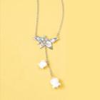 Flower Necklace Necklace - White Flower & Leaves - Silver - One Size