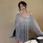 Long-sleeve Oversized T-shirt / Strappy Camisole Top