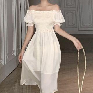 Cold Shoulder Short-sleeve Midi A-line Dress As Shown In Figure - One Size
