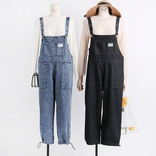 Loose-fit Drawstring-hem Denim Jumper Pants