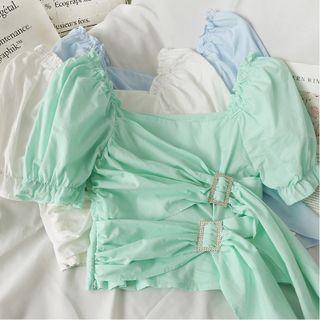 Buckled-accent Slim-fit Crop Blouse