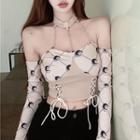 Choker-neck Print Cropped T-shirt