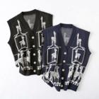 Print Single-breasted Sweater Vest