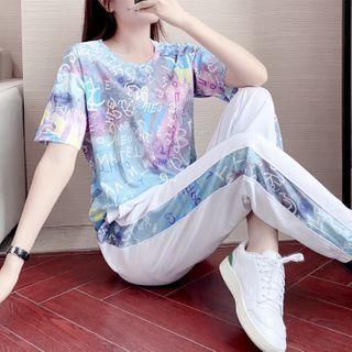 Short-sleeve Tie-dye Print T-shirt / Sweatpants / Set