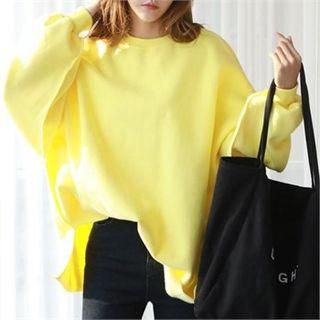 Slit-side Fleece-lined Oversized Pullover