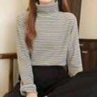 Long-sleeve Striped Turtleneck Top (fleece)