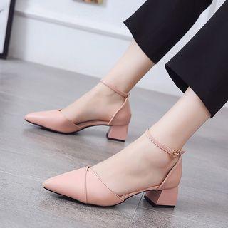 Faux-leather Pointy Chunky-heel Sandals