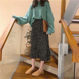 Crinkled Dotted Midi A-line Skirt