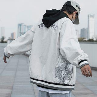 Cashew Flower Panel Color Block Baseball Jacket