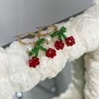 Beaded-cherry Hoop Earring Red - One Size