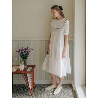 Detachable Sailor-collar Long Tiered Dress White - One Size